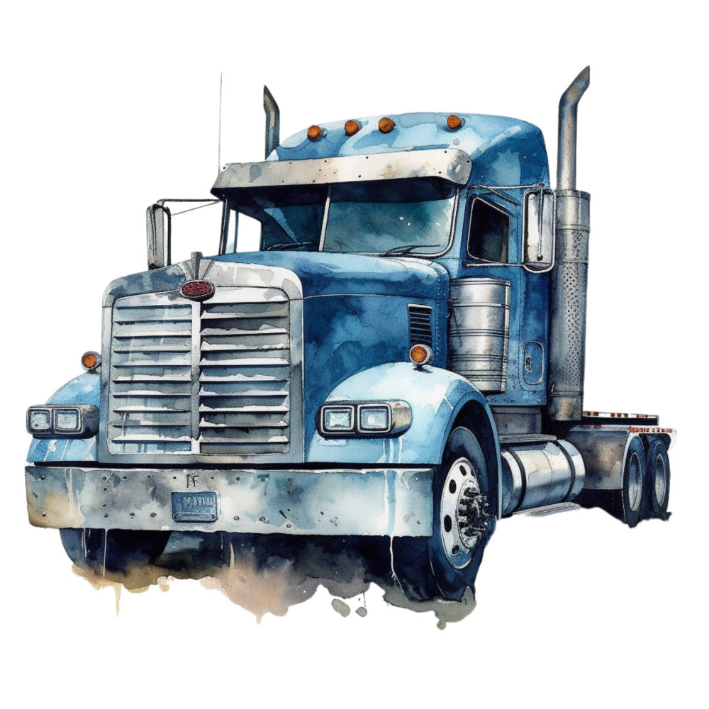 Watercolor Semi Truck Fabric Panel 1