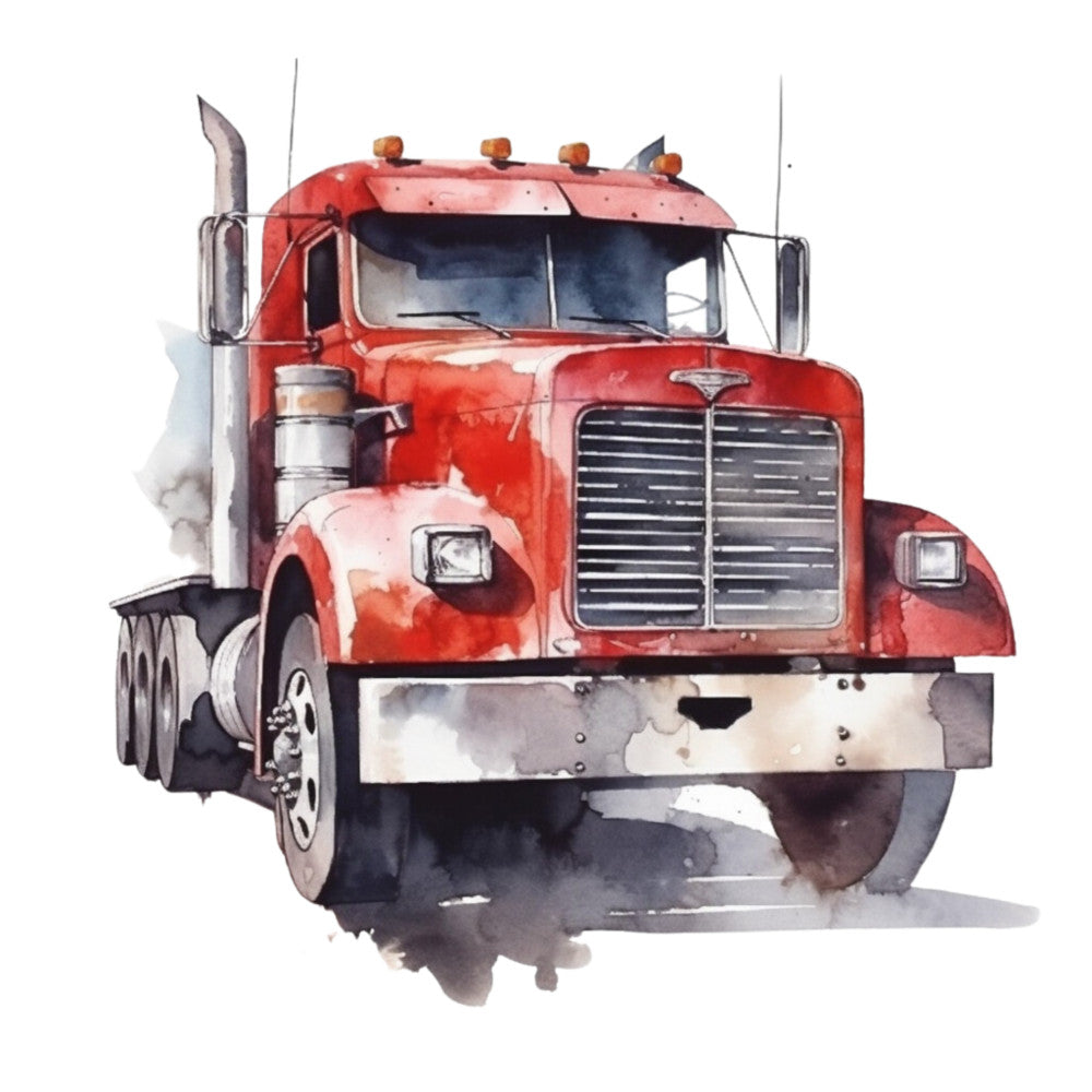 Watercolor Semi Truck Fabric Panel 10