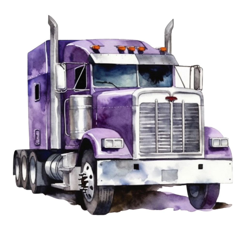 Watercolor Semi Truck Fabric Panel 12