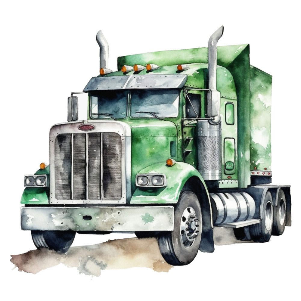 Watercolor Semi Truck Fabric Panel 13