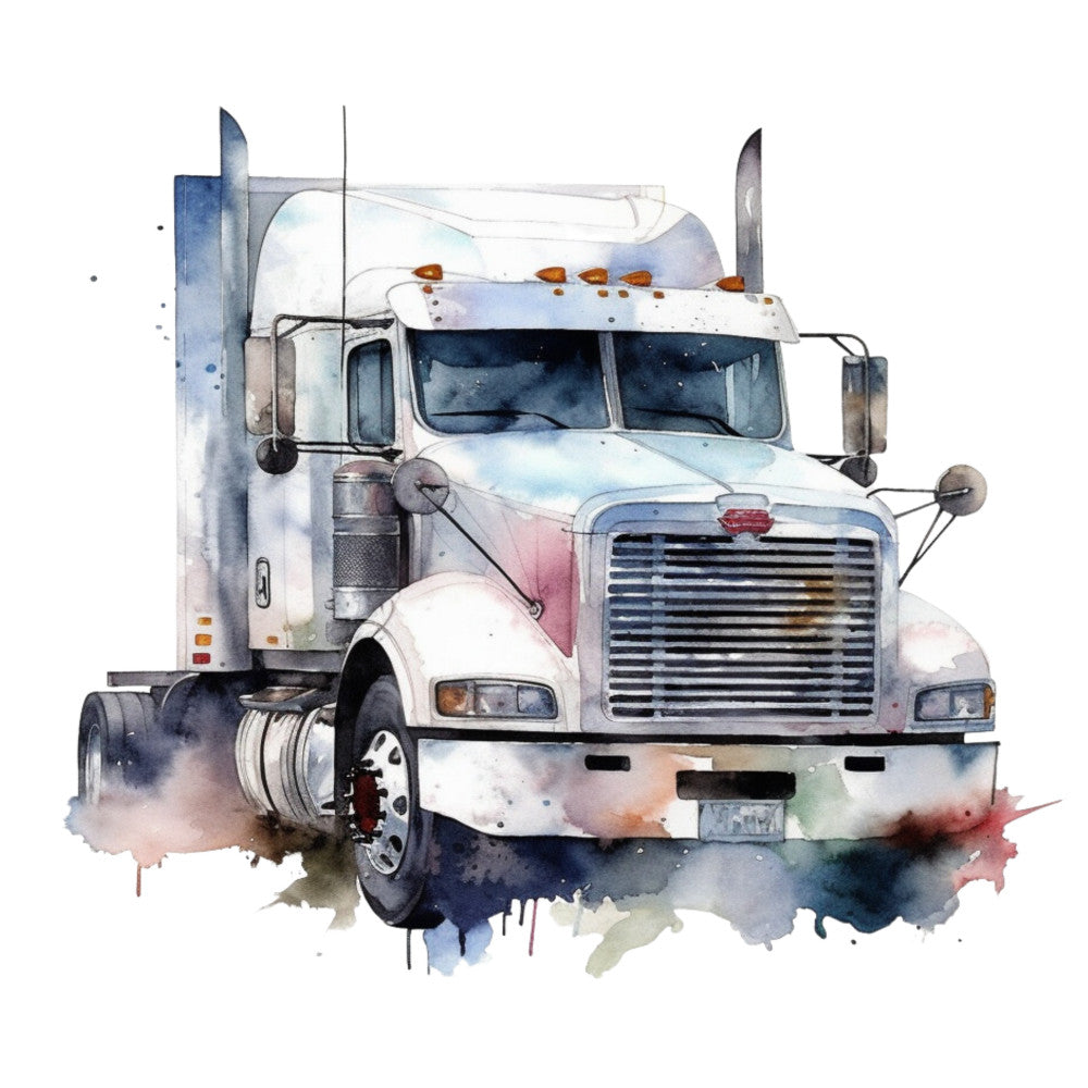 Watercolor Semi Truck Fabric Panel 8