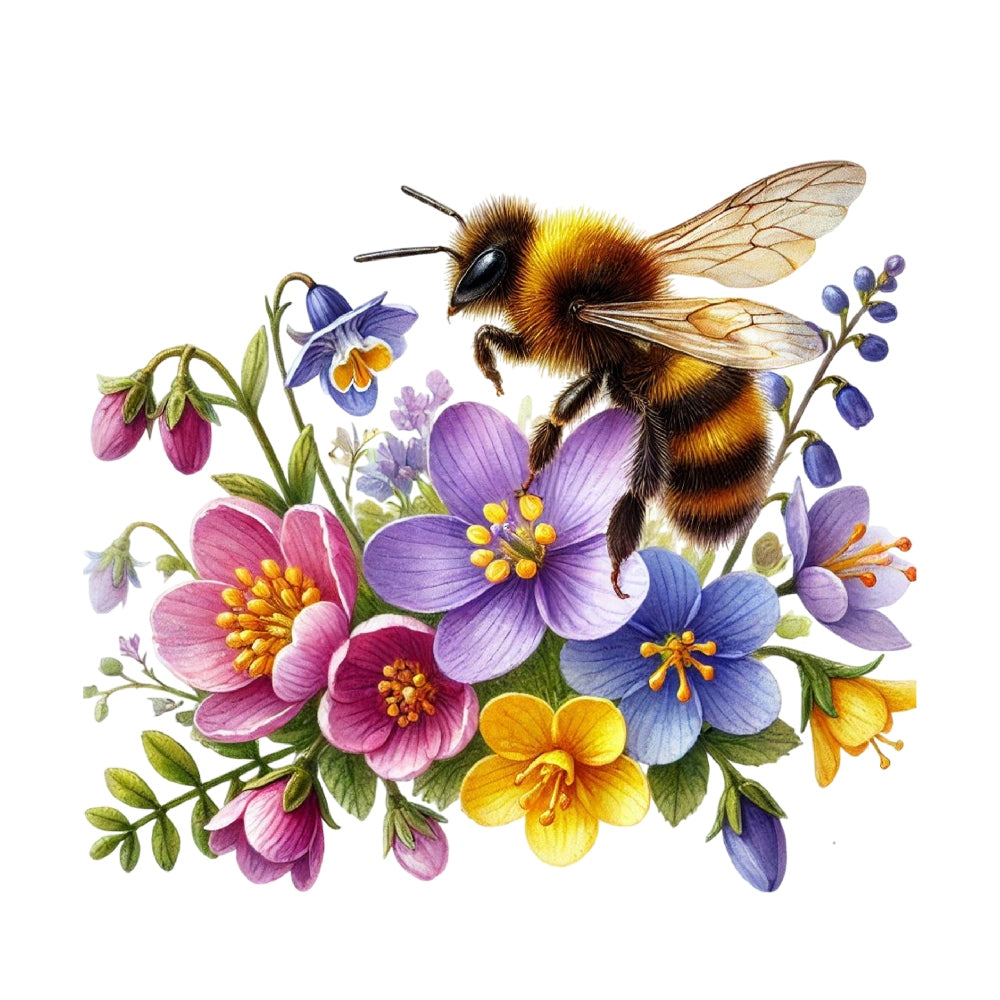 Watercolor Spring Bees Fabric Panel 14