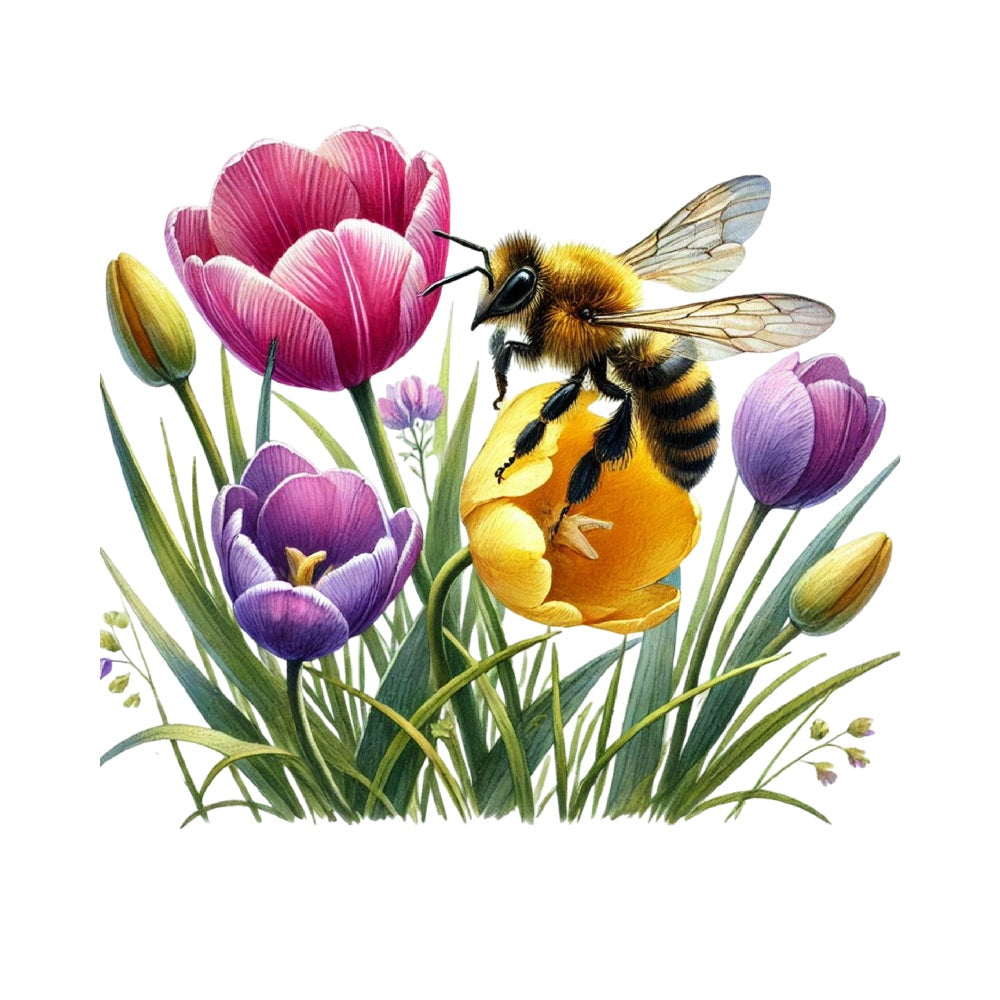Watercolor Spring Bees Fabric Panel 6 QuiltingFabricPanels