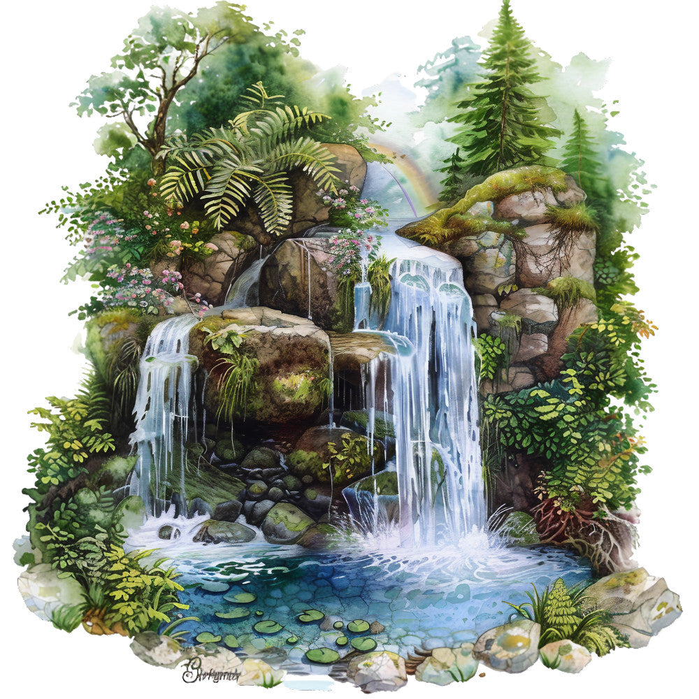 Watercolor Summer Landscapes Fabric Panel 17