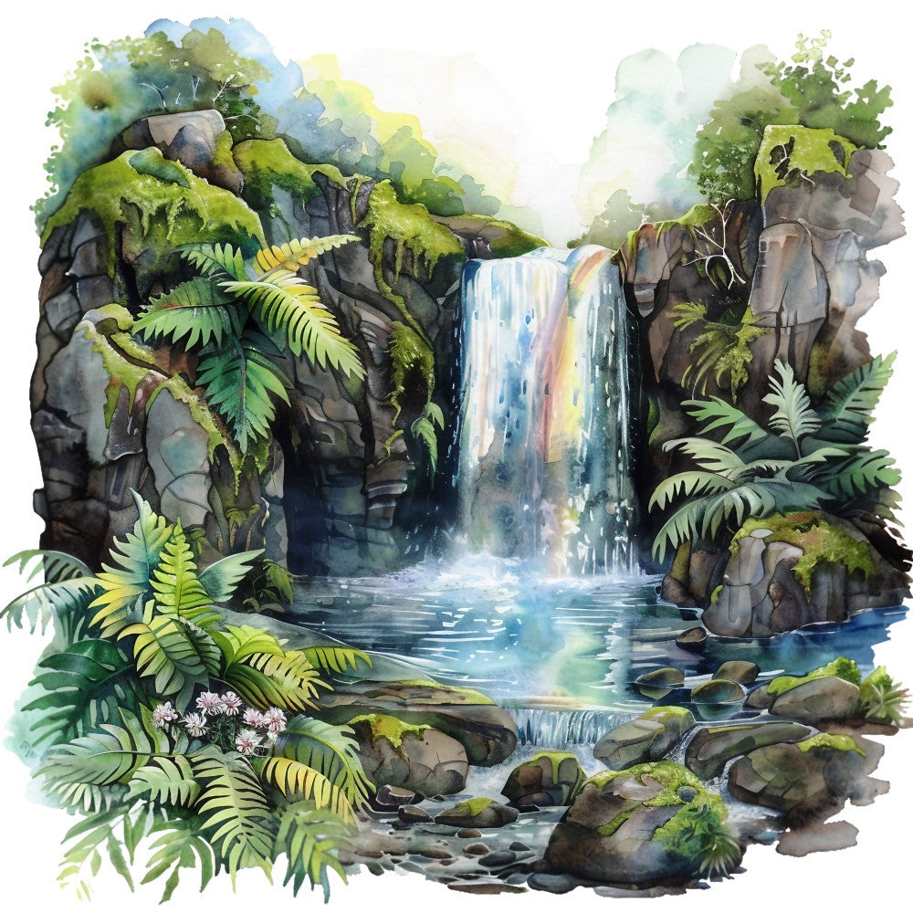 Watercolor Summer Landscapes Fabric Panel 18