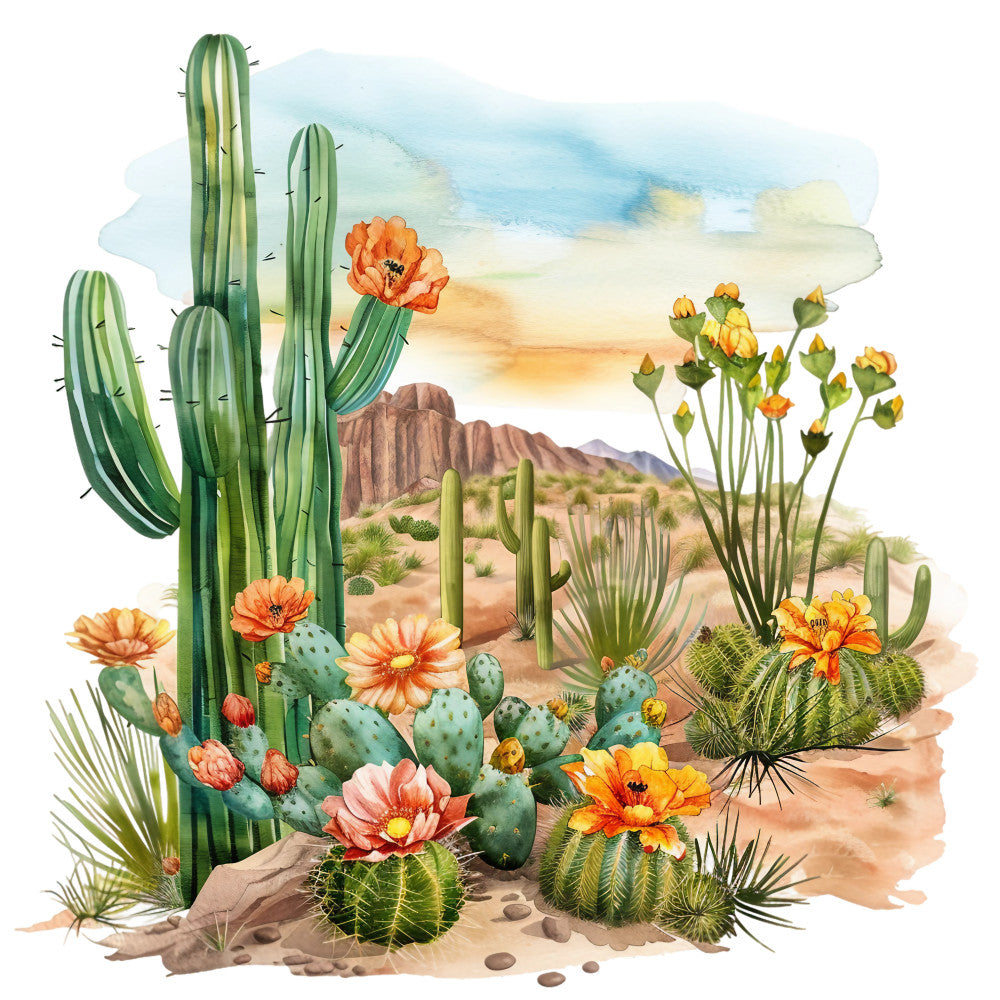 Watercolor Summer Landscapes Fabric Panel 23