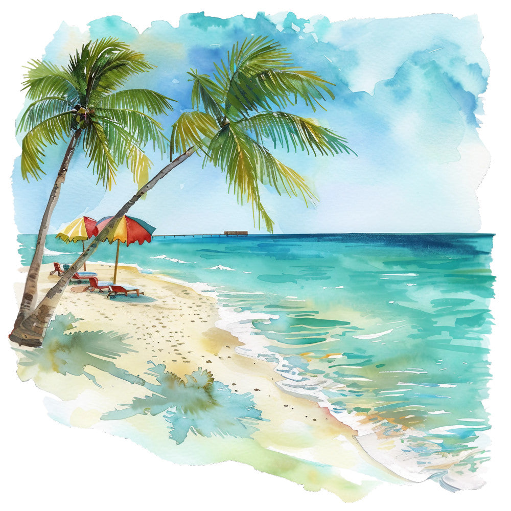 Watercolor Summer Landscapes Fabric Panel 28