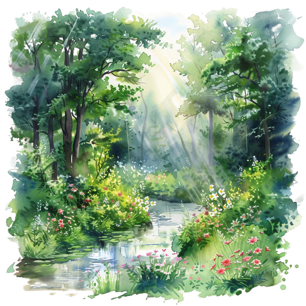 Watercolor Summer Landscapes Fabric Panel 34