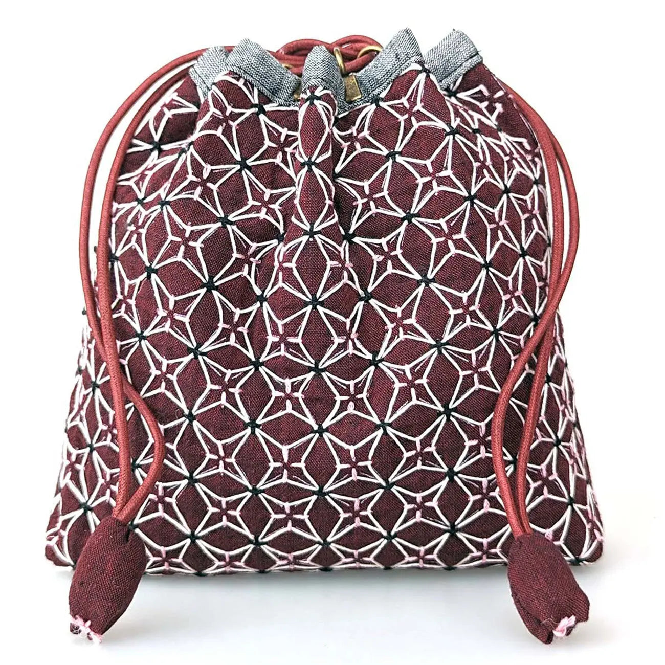 Weaving Sashiko Koki Drawstring Bag Half Kit Burgundy - Linda's Electric Quilters
