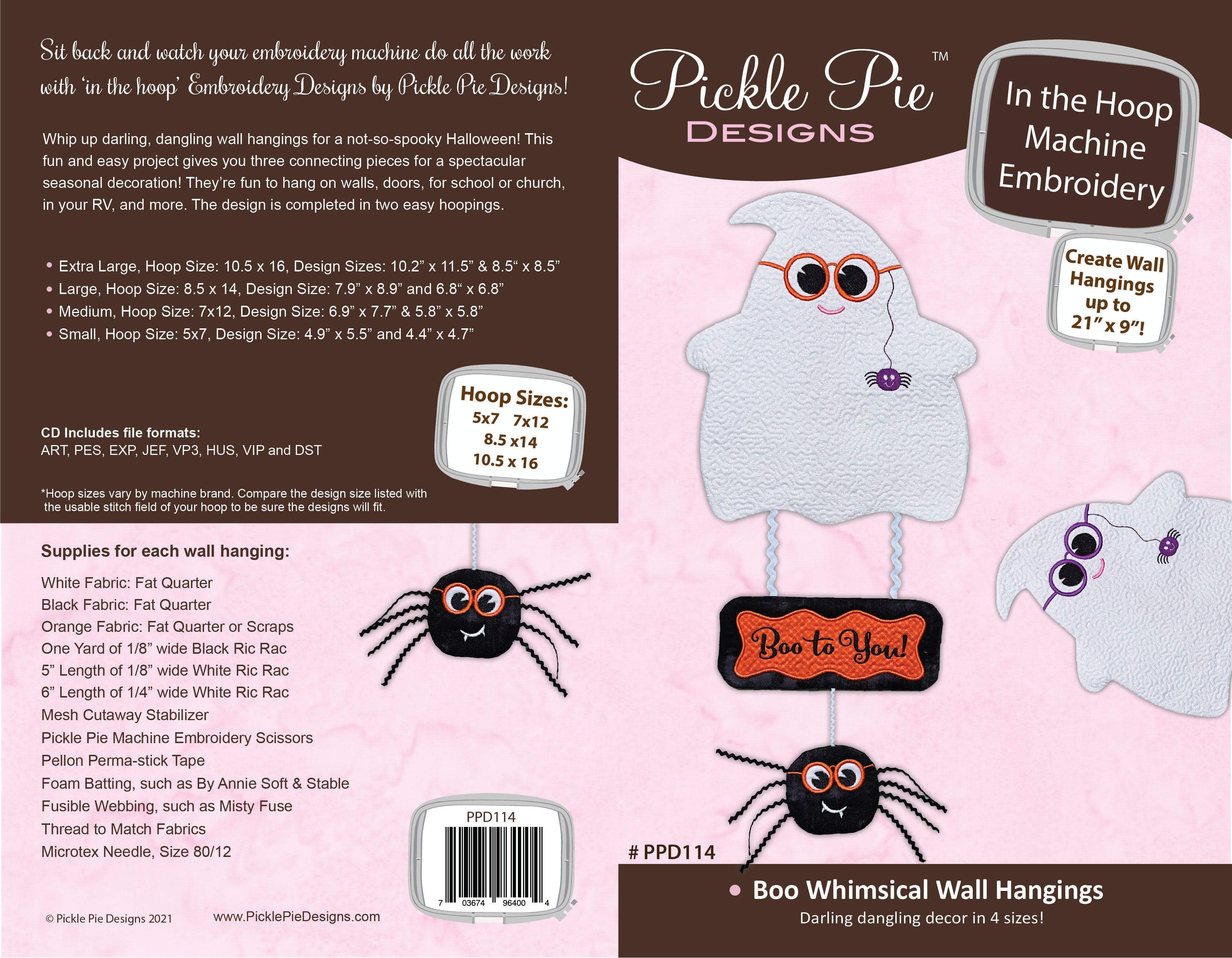 Boo Whimsical Wall Hangings In the Hoop Embroidery Design Collection