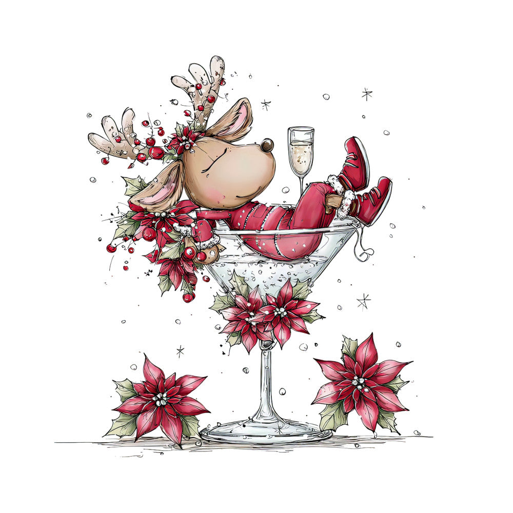 Whimsical Christmas Cocktail Fabric Panel 1