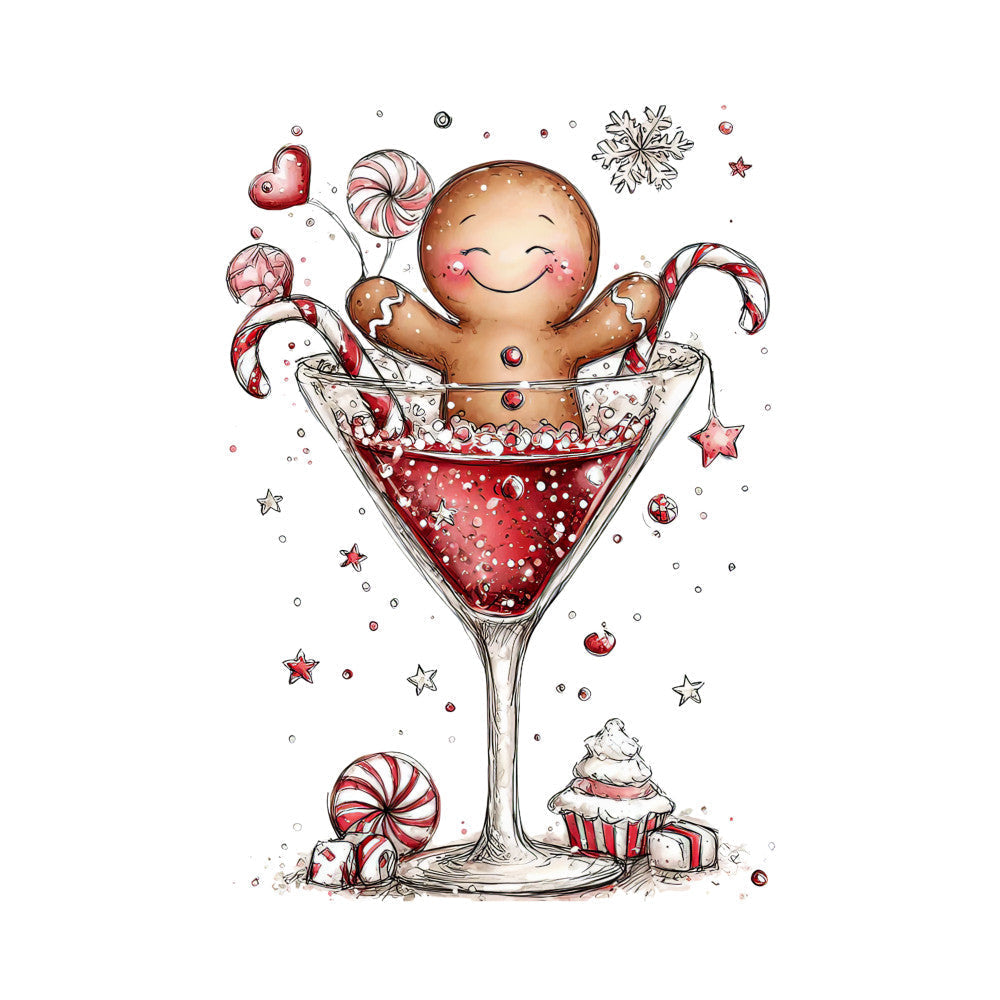 Whimsical Christmas Cocktail Fabric Panel 2