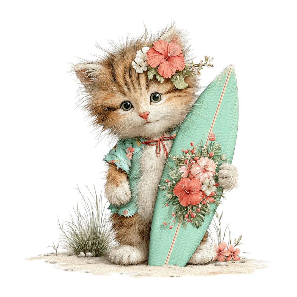 Whimsical Summer Cat Fabric Panel 14