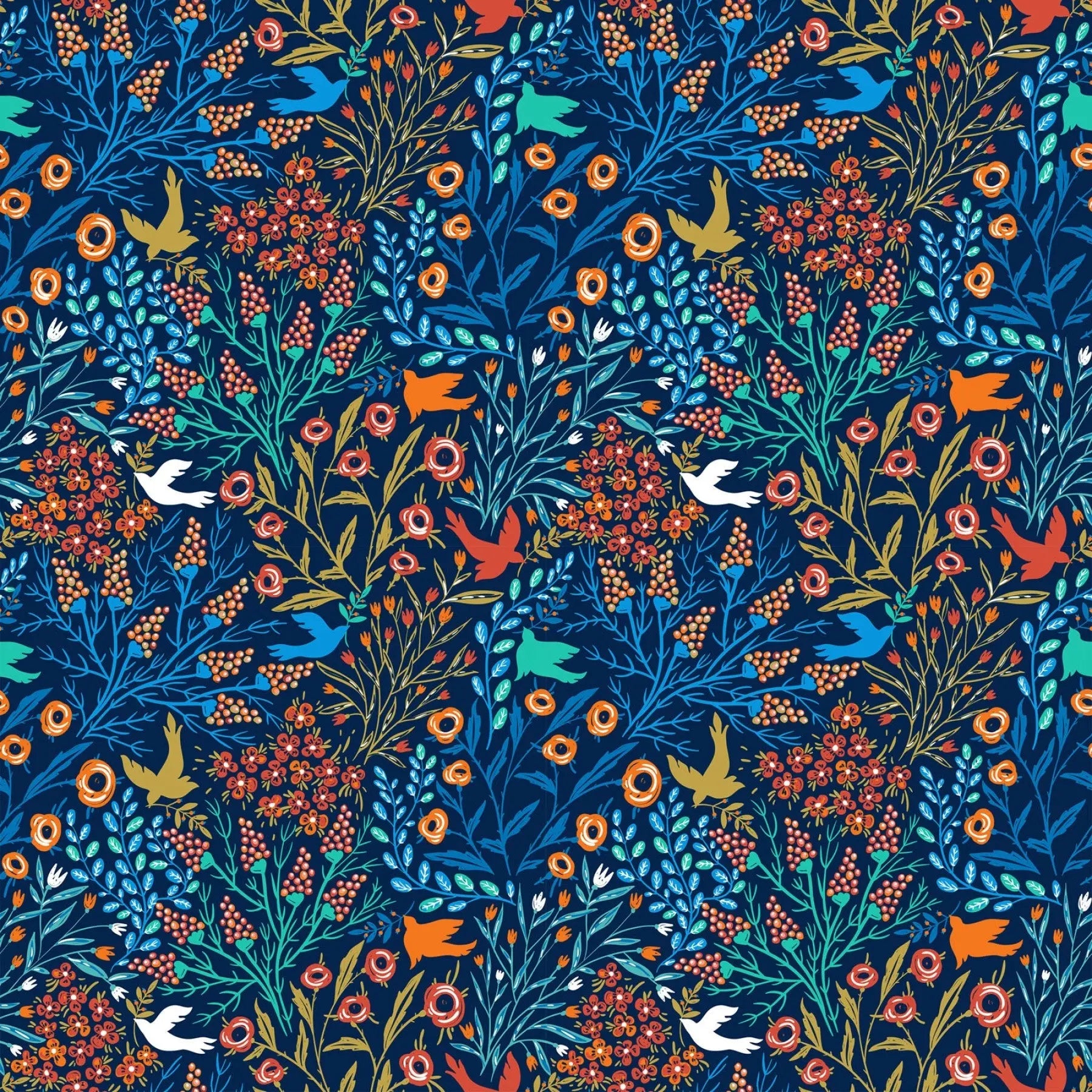 Whimsy Blue Bird Garden 44"/45" Fabric Per Yard In The Beginning Fabrics