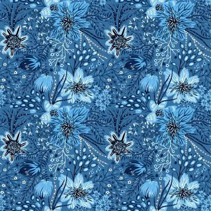 Whimsy Blue Flowing Flowers 44"/45" Fabric Per Yard In The Beginning Fabrics