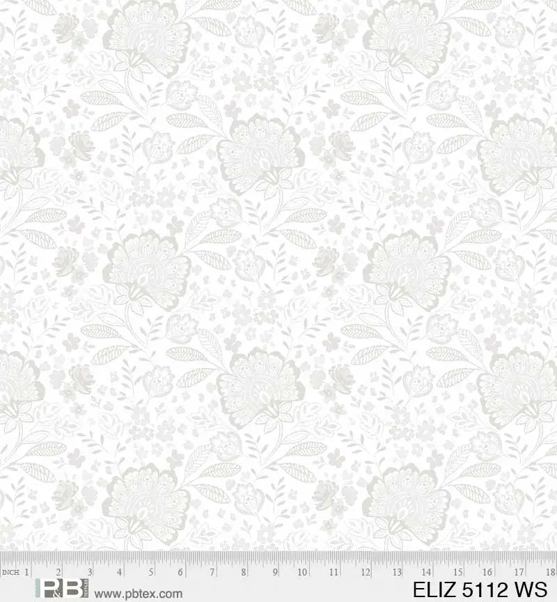 White Allover Elizabeth Jacobean Wideback Fabric Per Yard - Linda's Electric Quilters