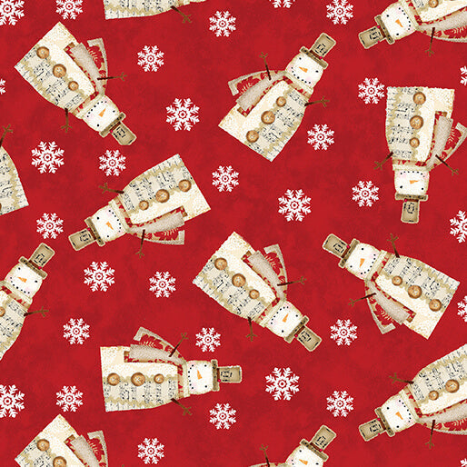 White Christmas - Musical Snowman - Red 44" / 45" Fabric Per Yard