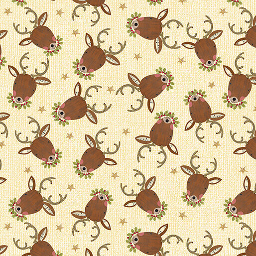 White Christmas - Reindeer Portrait - Cream 44" / 45" Fabric Per Yard