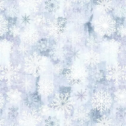 White Enchanted Snowflake Toss Dot Cotton Wideback Fabric per yard