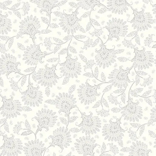 White Grey Whimsy Floral Cotton Wideback Fabric per yard - Linda's Electric Quilters