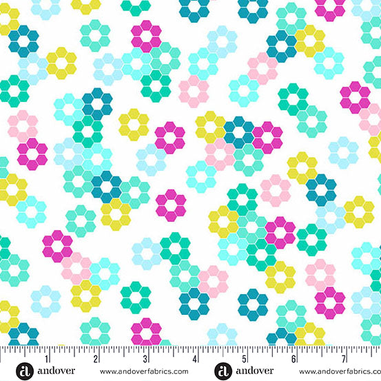 White Hexie Garden Color Pop Playground Cotton 44"/45" Fabric Per Yard