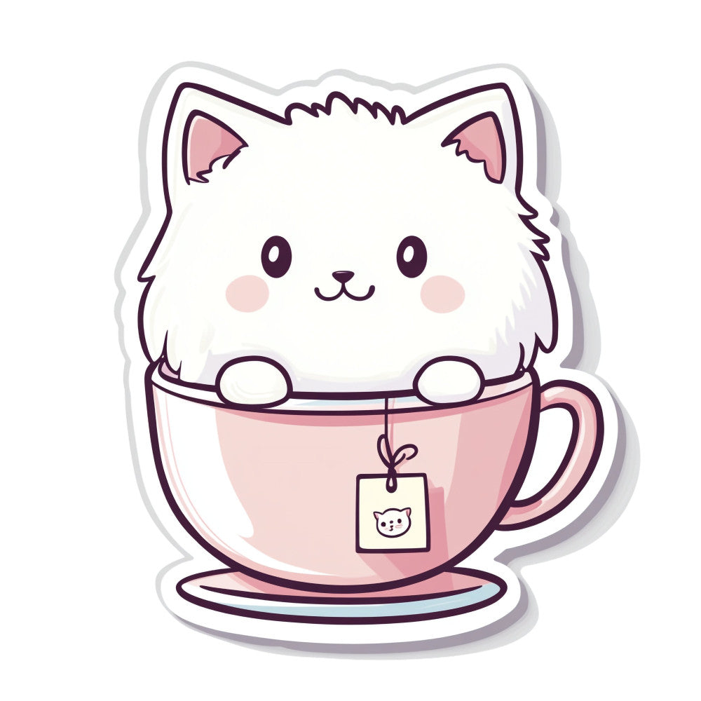 White Kawaii Cat Fabric Panel 11