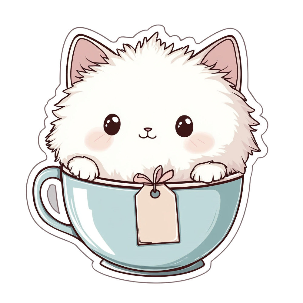 White Kawaii Cat Fabric Panel 12
