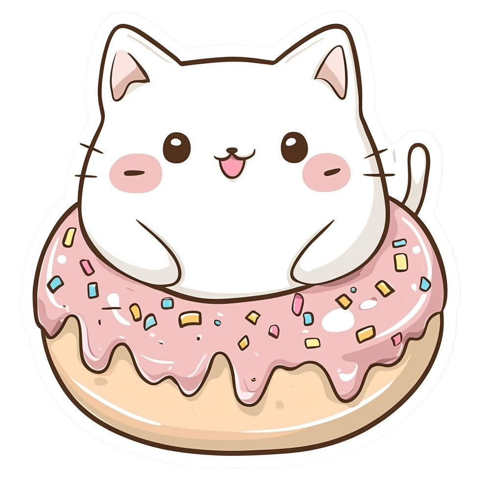 White Kawaii Cat Fabric Panel 13