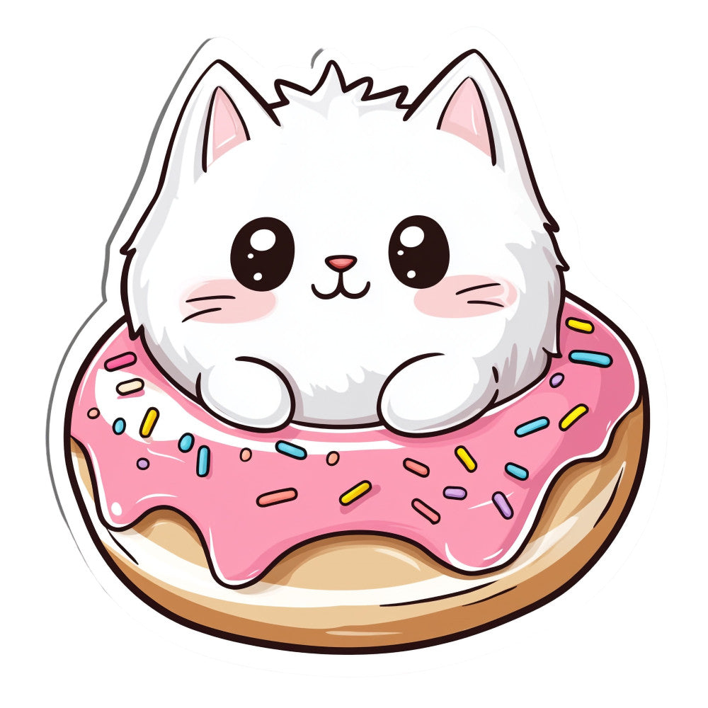White Kawaii Cat Fabric Panel 14
