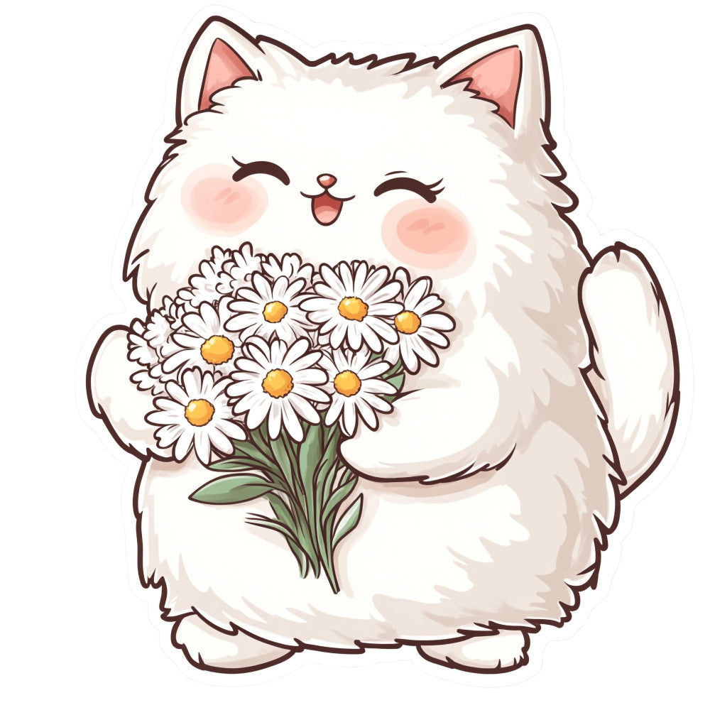 White Kawaii Cat Fabric Panel 16