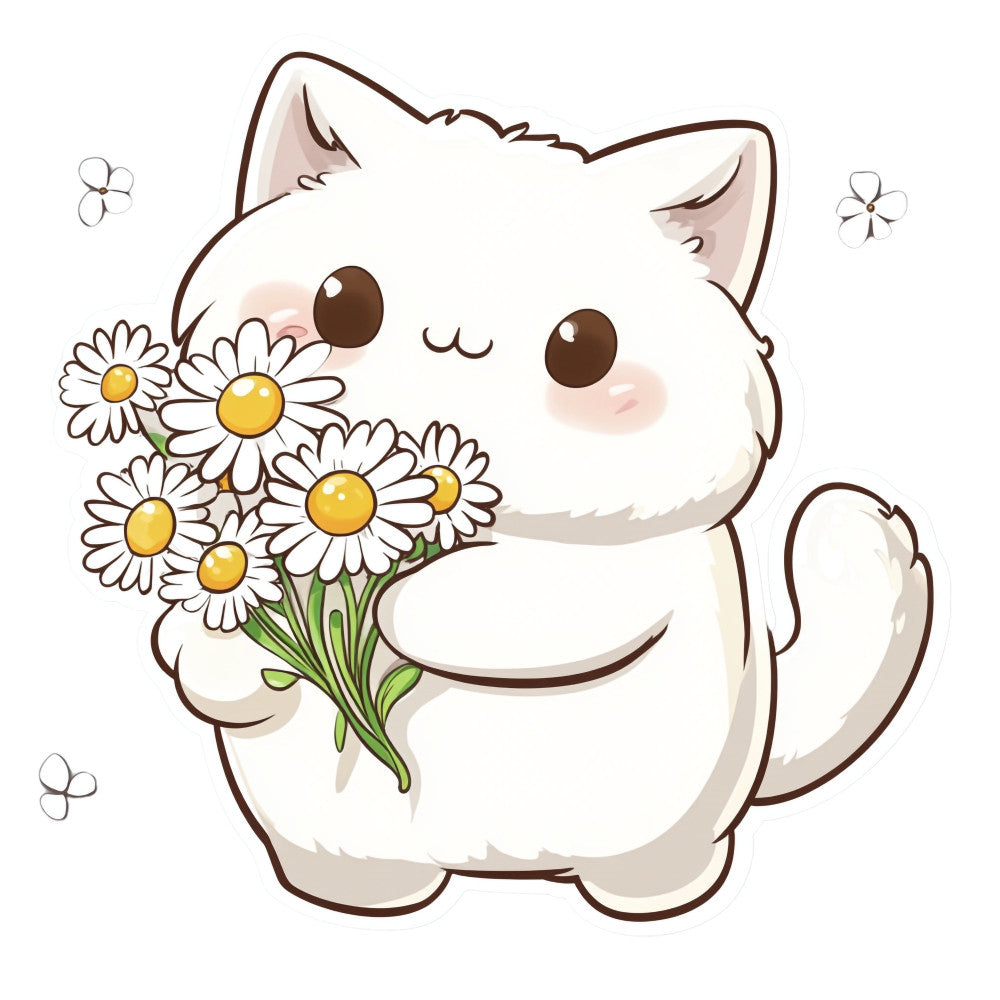 White Kawaii Cat Fabric Panel 17