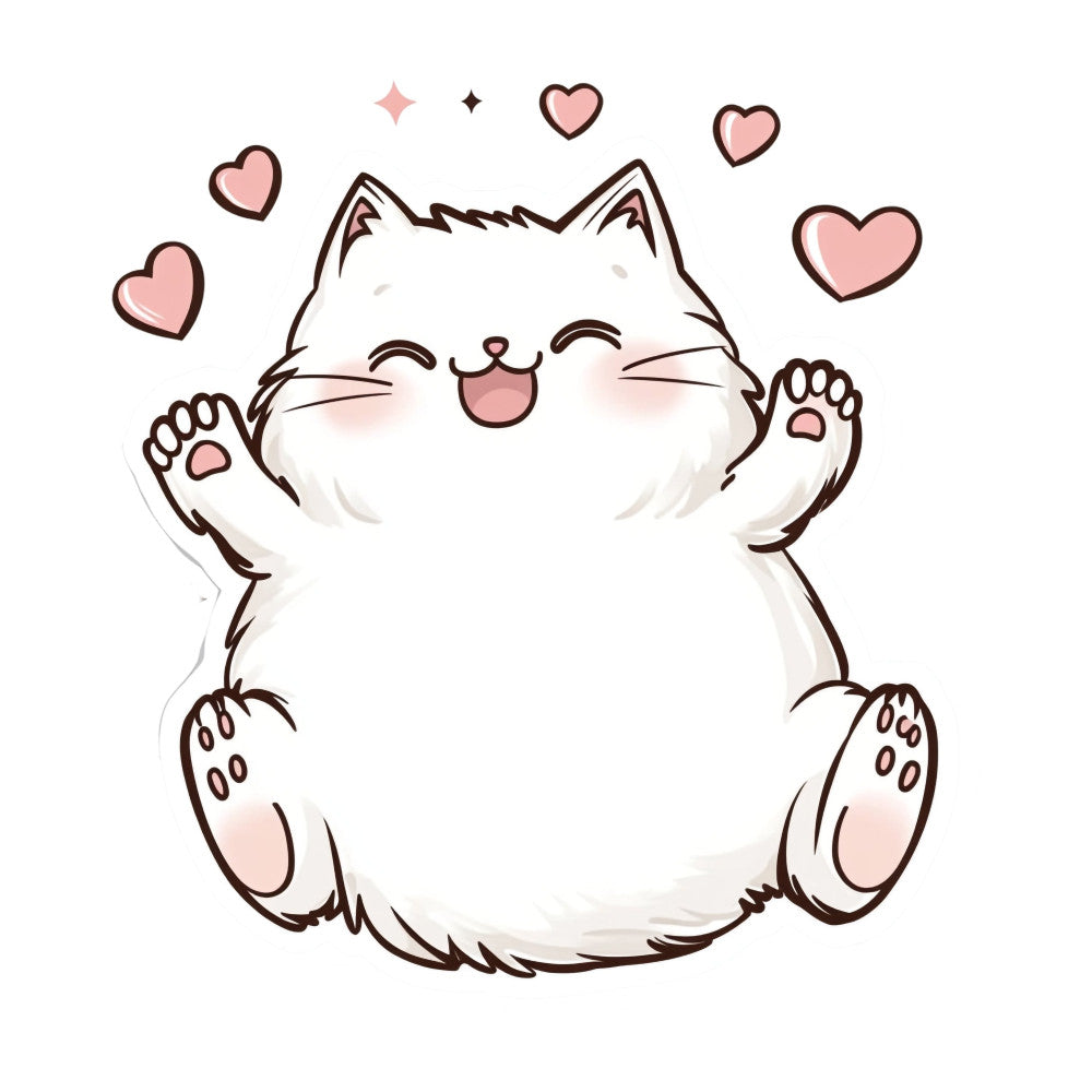 White Kawaii Cat Fabric Panel 23