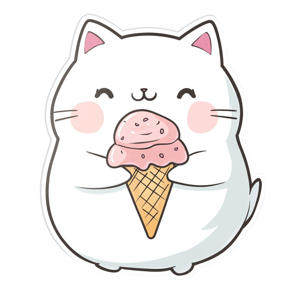 White Kawaii Cat Fabric Panel 25
