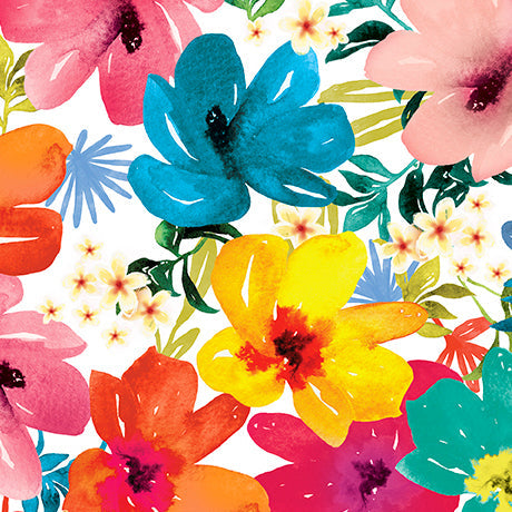 White Mingle Floral Cotton 44"/45" Fabric Per Yard
