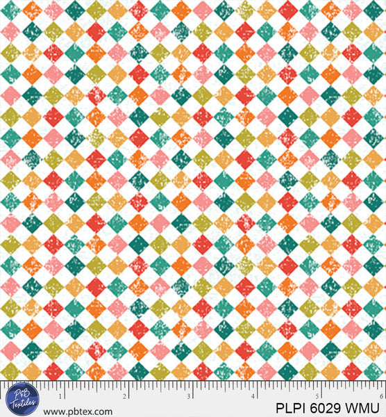 White Multi Square Geometric Peace, Love, Pickleball Cotton 44/45 Fabric Per Yard