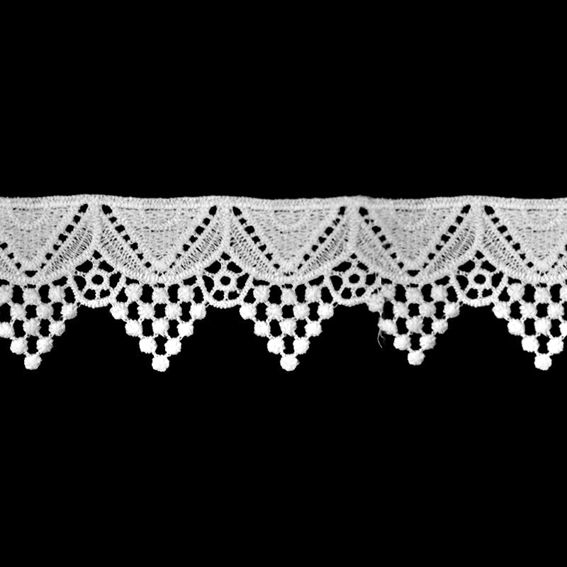 White Scalloped Venise Lace, 1 5/8-inch X 5 Yards – Cotton Eyelet Pom Pom Edge