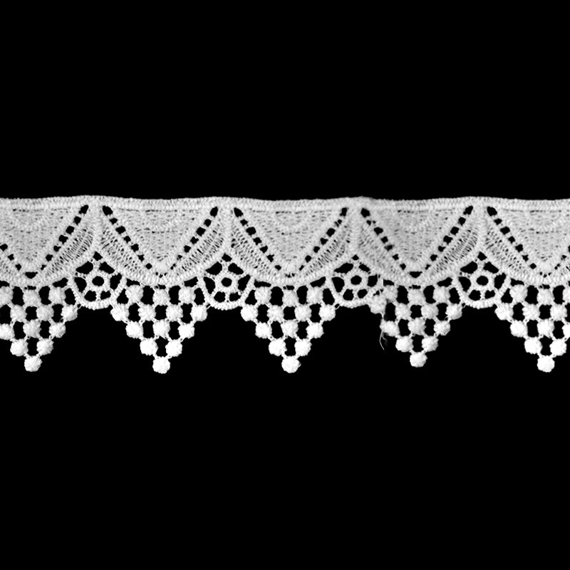 White Scalloped Venise Lace, 1 5/8-inch X 5 Yards – Cotton Eyelet Pom Pom Edge