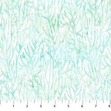 White/Turquoise Tonal Coral Coral Reef 44"/45" Cotton Fabric Per Yard