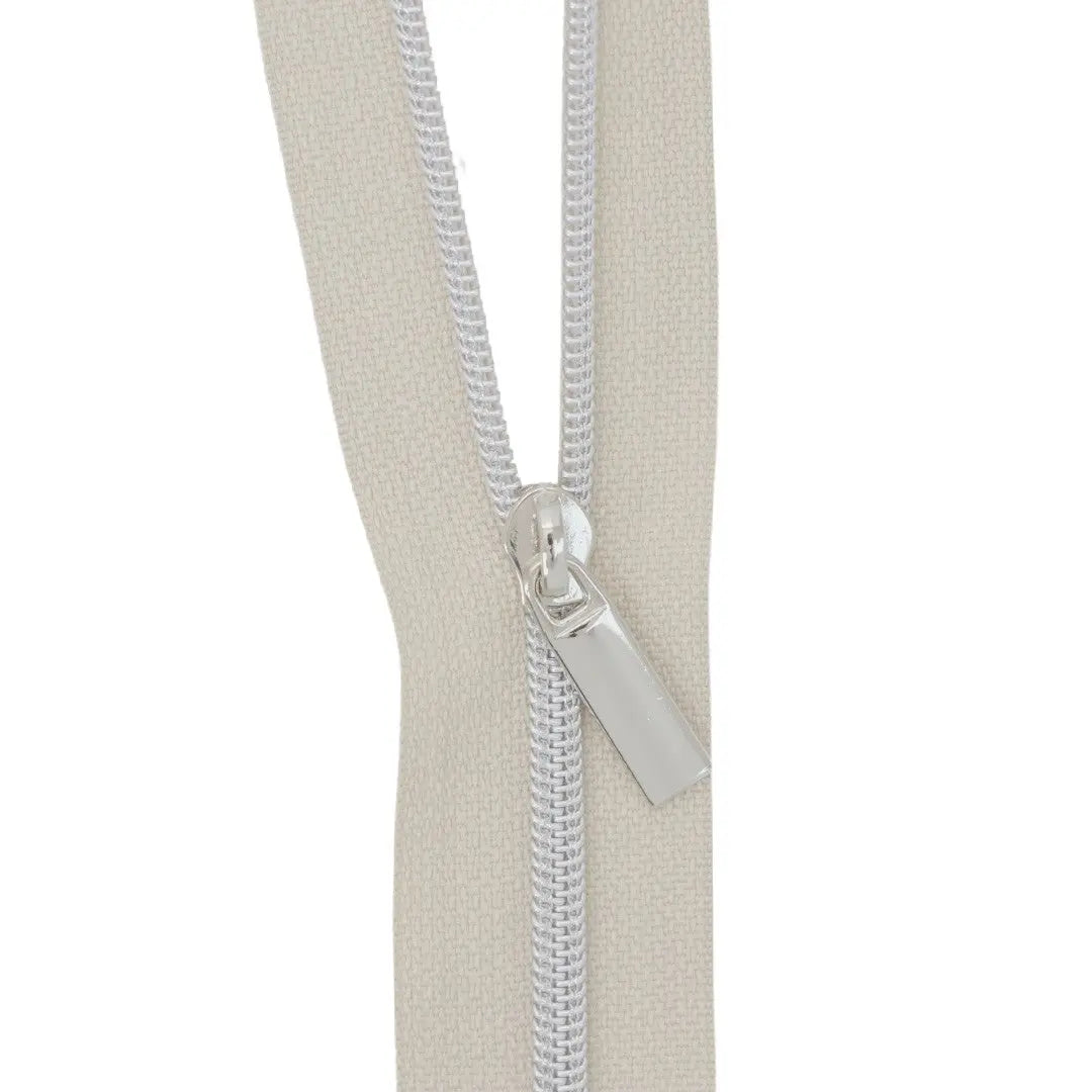 White #3 Nylon Nickel Coil Zippers: 3 Yards with 9 Pulls - Linda's Electric Quilters