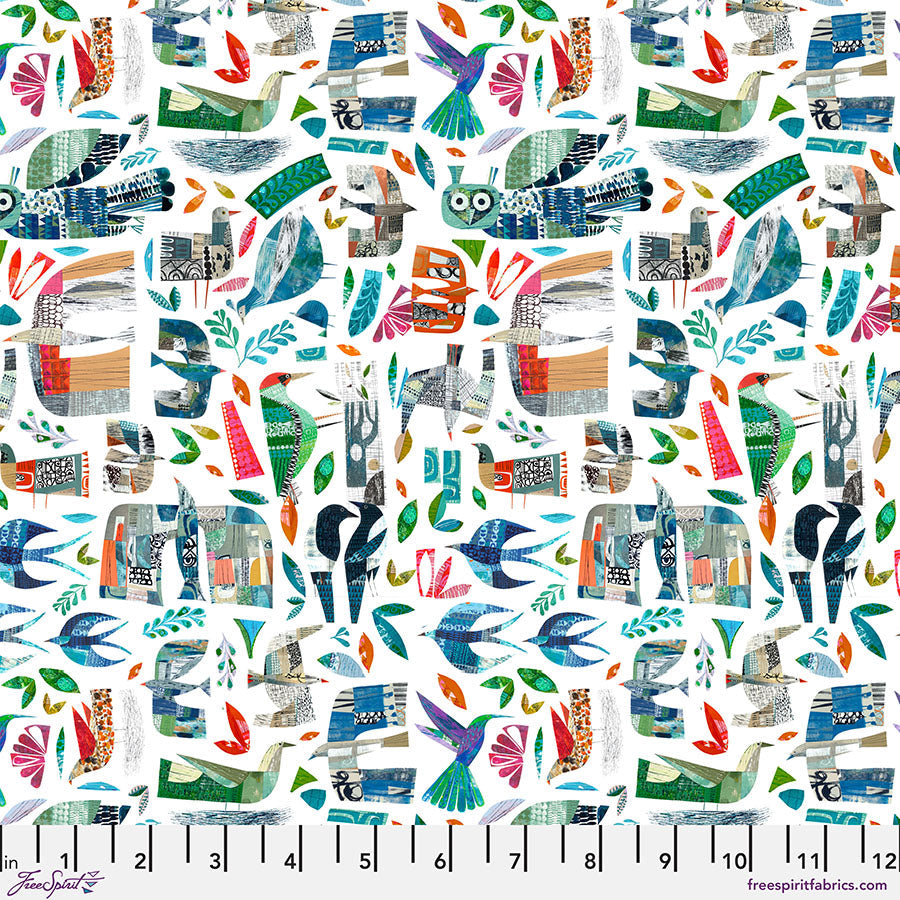 Wild Birds Bright Cotton 44"/45" Fabric Per Yard