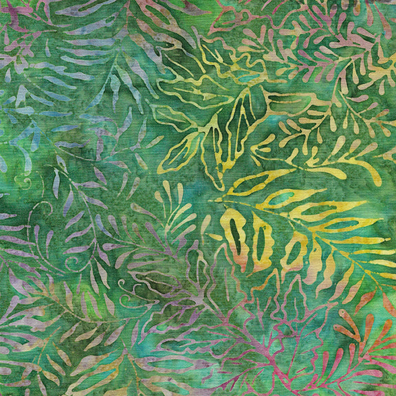Wild Blooms Leaves and Ferns batik quilting fabric by Island Batik