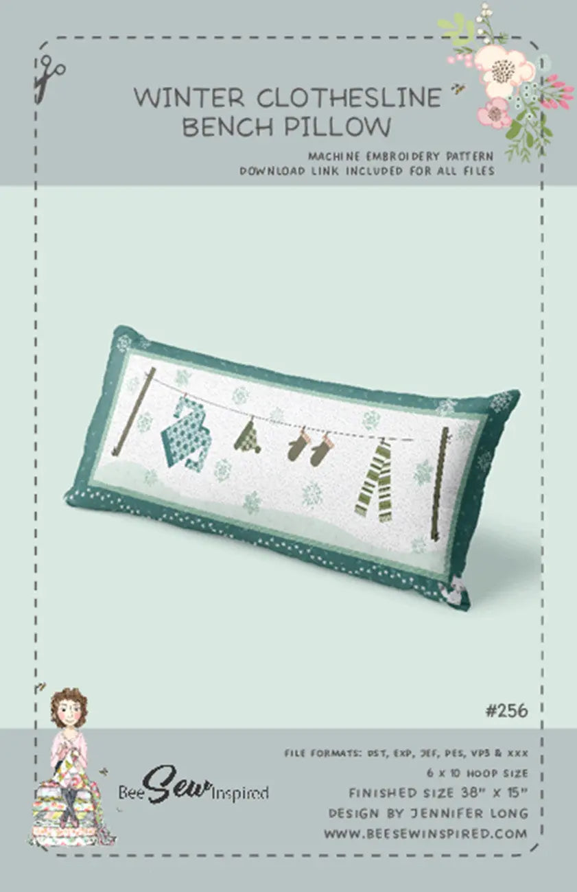 Winter Clothesline Bench Pillow Machine Embroidery Version - Linda's Electric Quilters