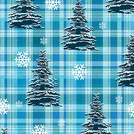 Winter Farm House Plaid - Pine Tree Plaid - Light Blue 44" / 45" Fabric Per Yard The Fabric Company