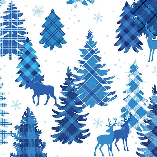 Winter Farm House Plaid - Plaid Forest - White/Blue 44" / 45" Fabric Per Yard The Fabric Company