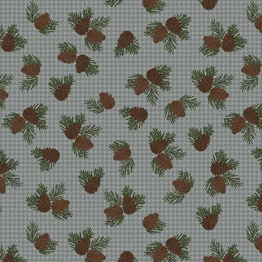 Winter Forest - Wooly Pine Cone - Grey 44" / 45" Fabric Per Yard The Fabric Company