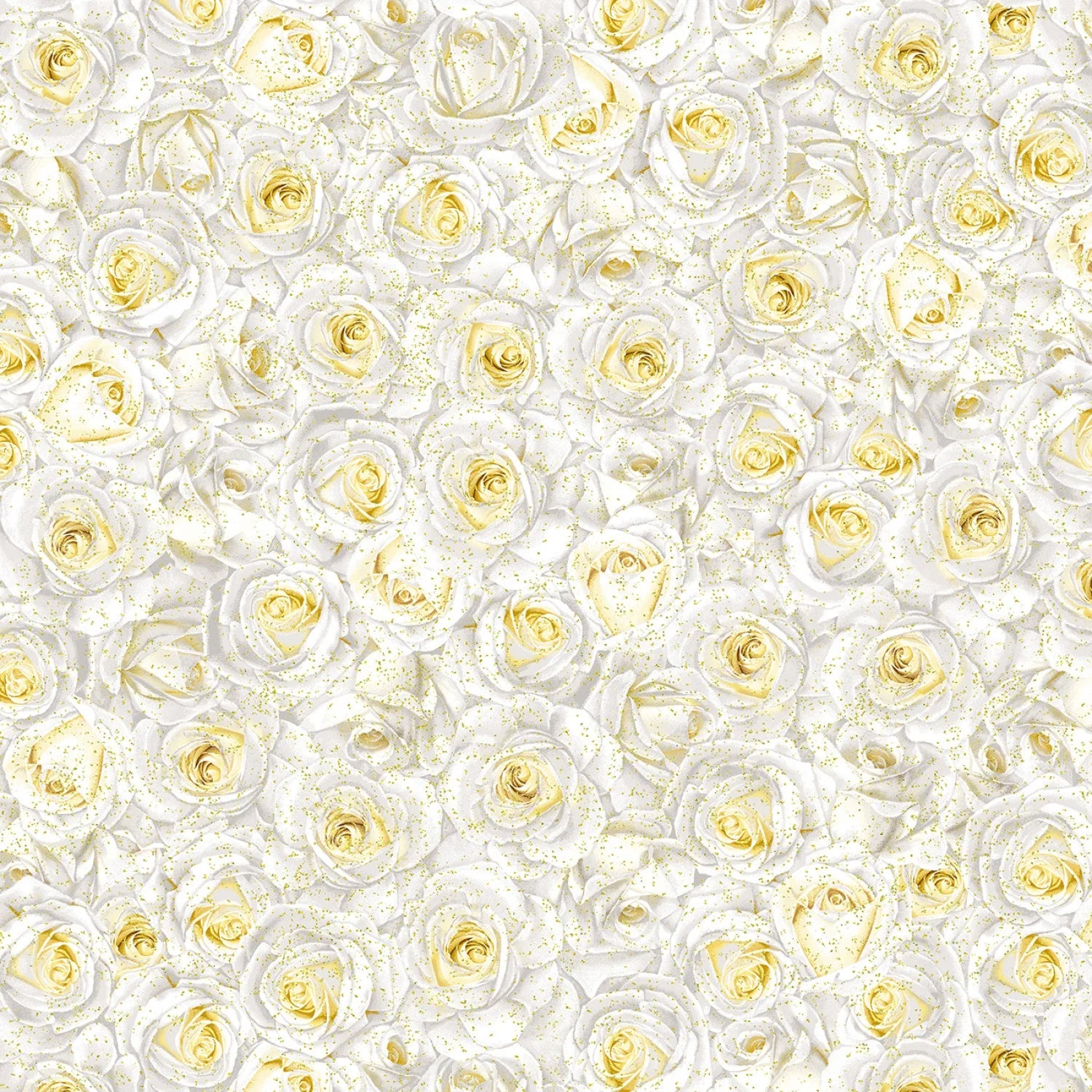White Winter Rose Packed Metallic Roses 44"/45" Fabric Per Yard