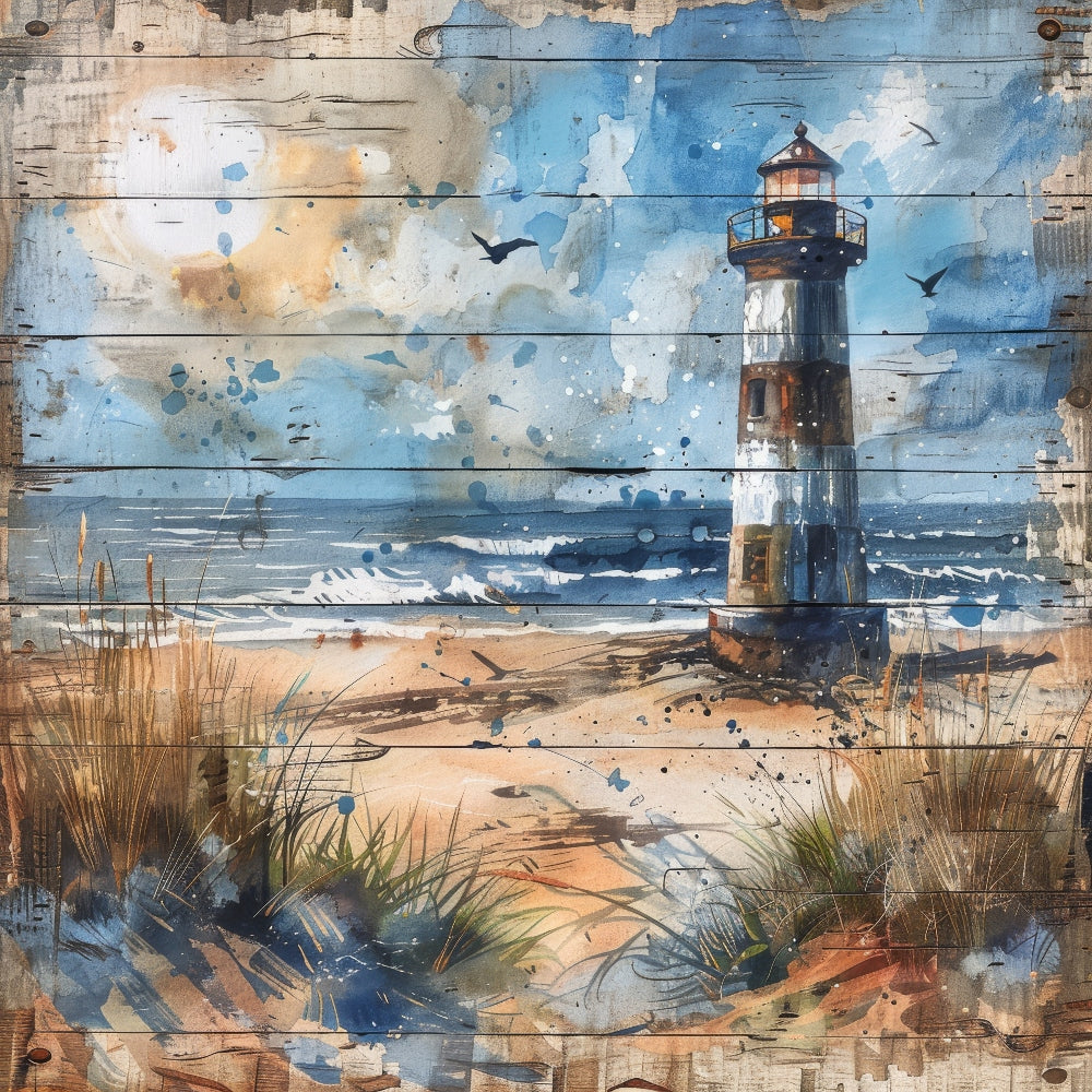 Wooden Lighthouses Fabric Panel 7 QuiltingFabricPanels