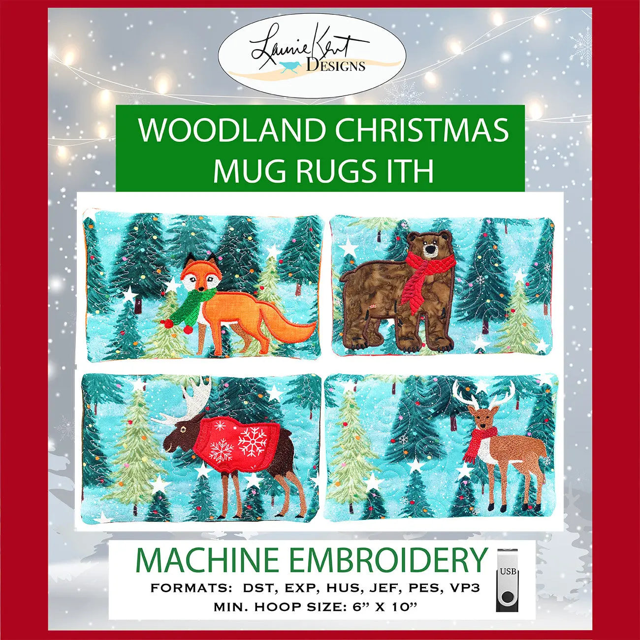 Woodland Christmas Mug Rugs ITH - Linda's Electric Quilters