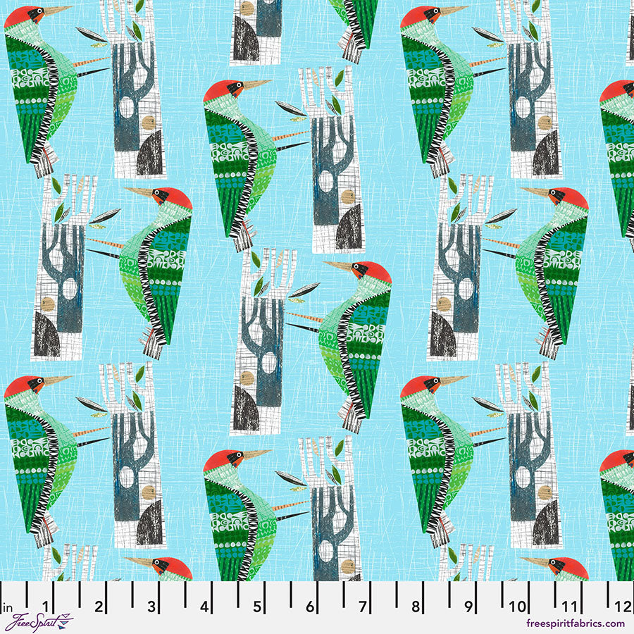 Woodpecker Sky Blue Cotton 44"/45" Fabric Per Yard