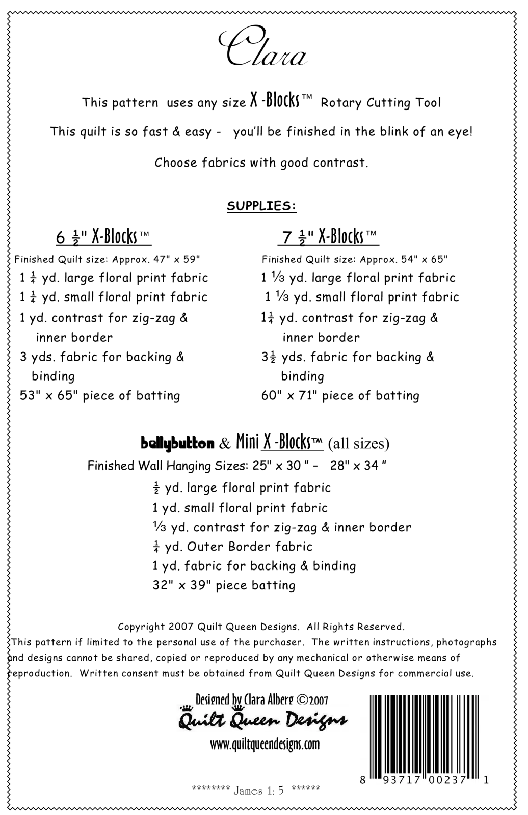 X-Block Clara Pattern Cactus Queen Quilt Company